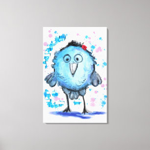 Impressão Em Tela Pássaro Engraçado - Aquarela
