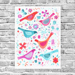 Impressão Em Tela Pássaros de Aquarela em Jardim de Flores<br><div class="desc">Bonito pintura aquosa num estilo moderno de aves brilhantes e coloridas num jardim de flores em tons de rosa,  roxo,  laranja e azul lacrimogêneo. Perfeito para pássaros,  ornitólogos,  amantes da natureza e jardineiros.</div>