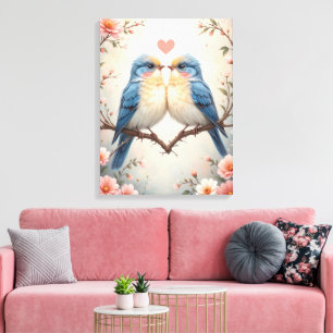 Impressão Em Tela Pássaros do Amor em um Galho Arte da Natureza