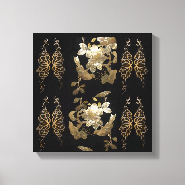 Impressão Em Tela Pássaros do Flair Oriental com Folha Dourada (Frente)