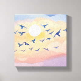 Impressão Em Tela Pássaros em Voo | Pôr do Sol Natureza Aquarela