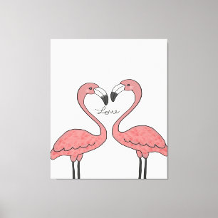 Impressão Em Tela Pássaros Flamingos Rosa-Casal Engraçados   Amantes