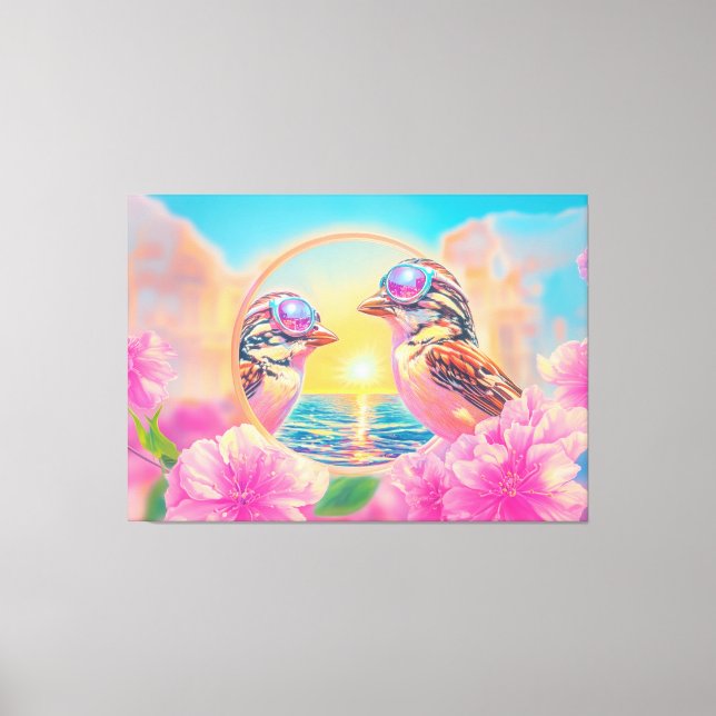 Impressão Em Tela Pássaros legal com óculos Sunset (Frente)