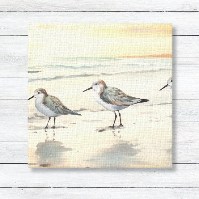 Impressão Em Tela Pássaros na praia (Minimalist Sandpipers on Beach Coastal Beach Wall Art Canvas)