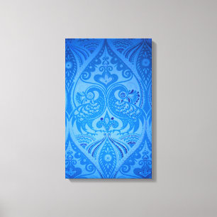 Impressão Em Tela Pássaros Pavões Orientais Azuis