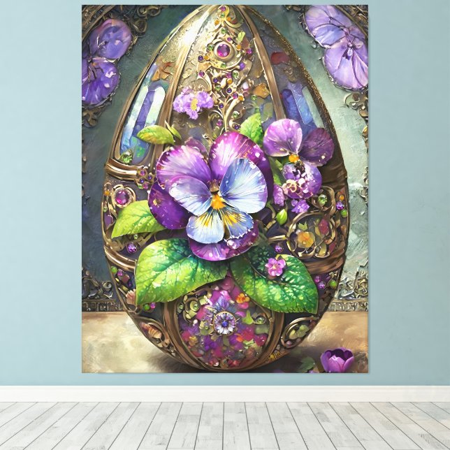 Impressão Em Tela Pássaros Sanguinados Violetas Flores Selvagens Ovo (Insitu(piso de madeira))