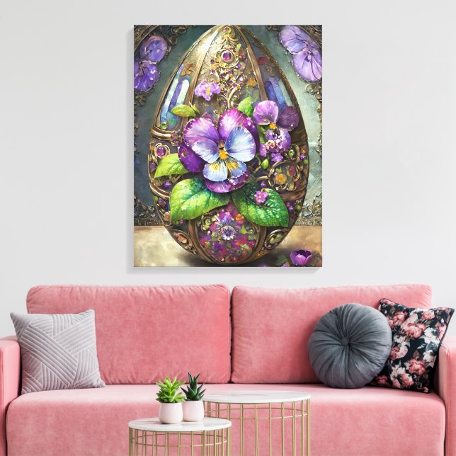 Impressão Em Tela Pássaros Sanguinados Violetas Flores Selvagens Ovo (Insitu(Sala de estar))