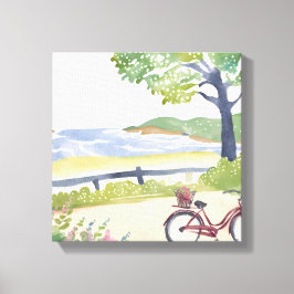 Impressão Em Tela Passeio de Bicicleta na Ilha | Aquarela de Martha'