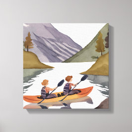 Impressão Em Tela Passeio de Kayak no Lago | Aquarela da Natureza Mo
