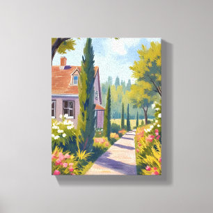 Impressão Em Tela Passeio pelo Jardim Pintura a Óleo Caminho Flora