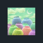 Impressão Em Tela Pastel Barrel Cactus contra o céu nublado Colagem<br><div class="desc">Modern Collage Wall Art. Este é de cactos de barril cactos em cores de verde, rosa, roxo, blues e amarelo com lua e um fundo de céu nublado envelhecido. Divertido, mod e efemémia eclética. Esta é uma superfície plana com um acabamento de canvas liso. Arte divertida e surreal usando uma...</div>