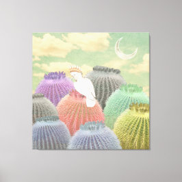 Impressão Em Tela Pastel Barrel Cactus Parrot Moon sky Collage
