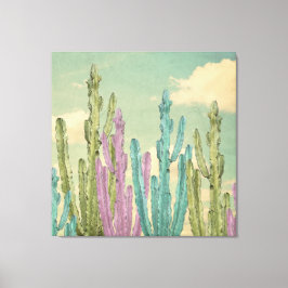Impressão Em Tela Pastel Cactus contra a Colagem do céu nublado