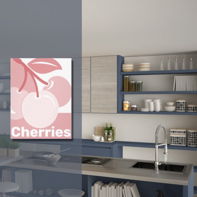 Impressão Em Tela Pastel Cherries - Decado de Cozinha Rosa e Branca (Pastel Cherries Pink & White Kitchen Art Canvas)