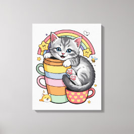 Impressão Em Tela Pastel Paws & Rainbow Sips