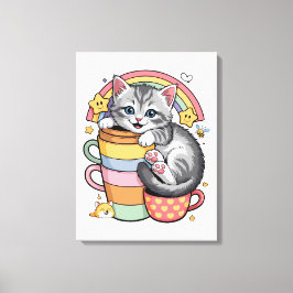 Impressão Em Tela Pastel Paws & Rainbow Sips