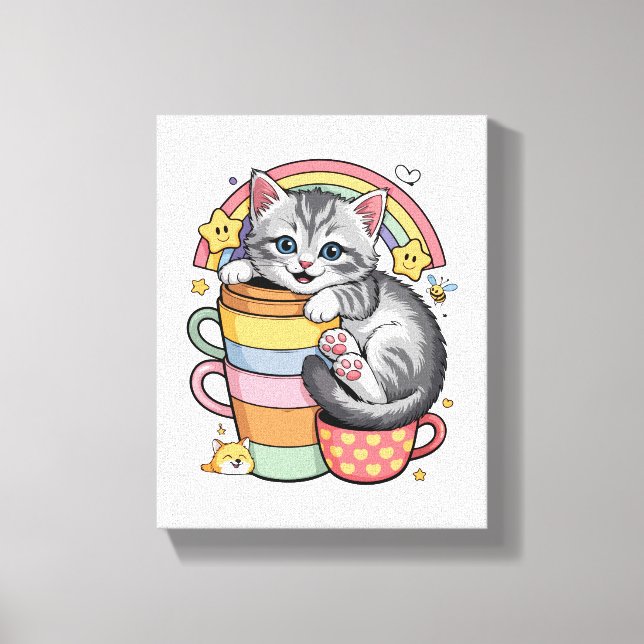 Impressão Em Tela Pastel Paws & Rainbow Sips (Frente)