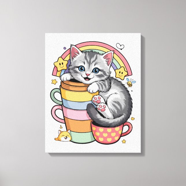 Impressão Em Tela Pastel Paws & Rainbow Sips (Frente)