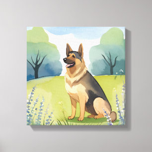 Impressão Em Tela Pastor Alemão Pintura em Aquarela de Cachorro