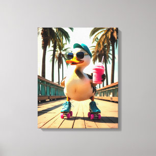 Impressão Em Tela Pato Engraçado de Patins do Verão Retrô