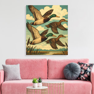 Impressão Em Tela Patos-reais em Voo Arte de Vida Selvagem