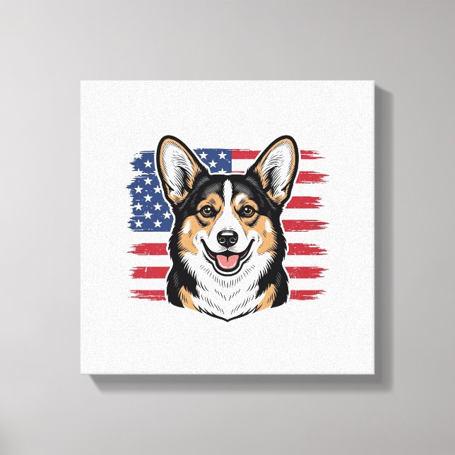 Impressão Em Tela Patriotic Corgi American Flag Vintage Vector Desig (Frente)