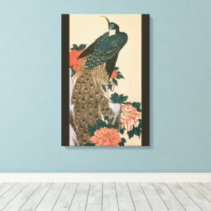 Impressão Em Tela Pavão e Peônias por Hiroshige, Arte Japonês