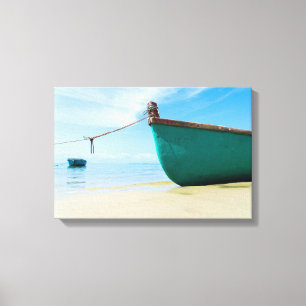 Impressão Em Tela Peaceful Coastal Scene with a Turquoise Wooden Fis