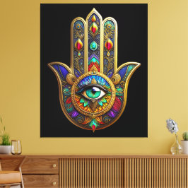 Impressão Em Tela Peacock Color Flower Petals Hamsa Green Third Eye