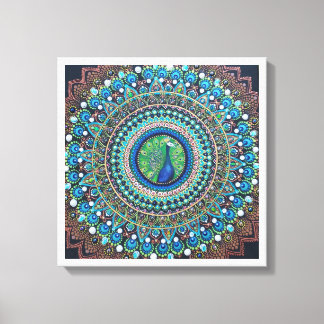 Impressão Em Tela Peacock Dot Mandala Art