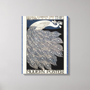 Impressão Em Tela Peacock Vintage Blue Art Nouveau Art