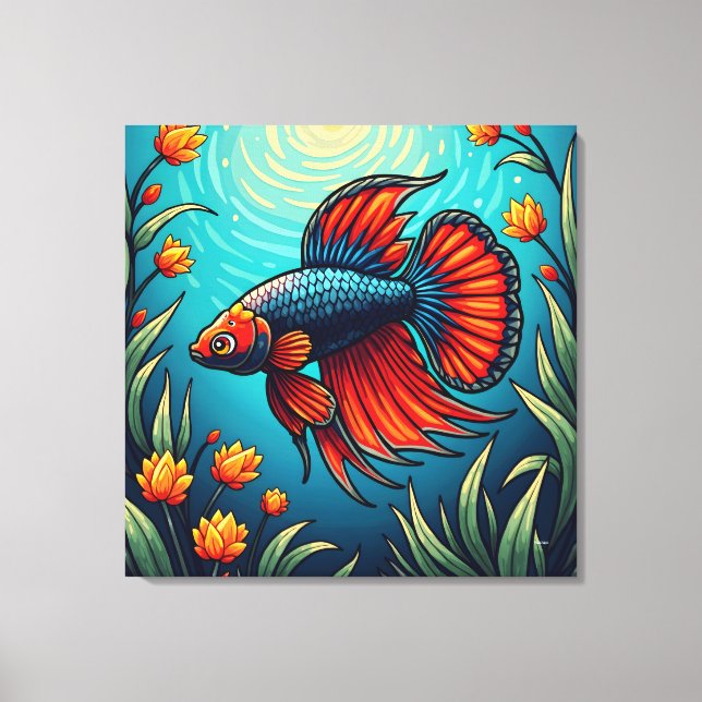 Impressão Em Tela Peixe Betta (Frente)