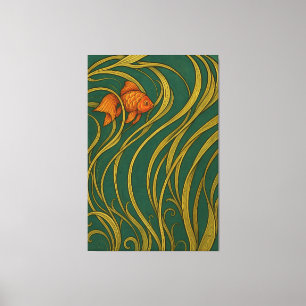 Impressão Em Tela Peixe Dourado Art Nouveau