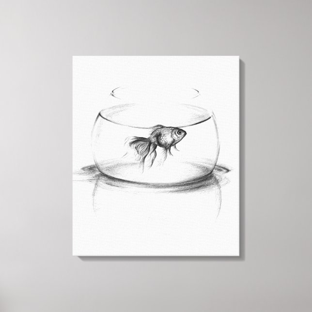 Impressão Em Tela Peixe dourado em tigela e água Desenho a lápis art (Frente)