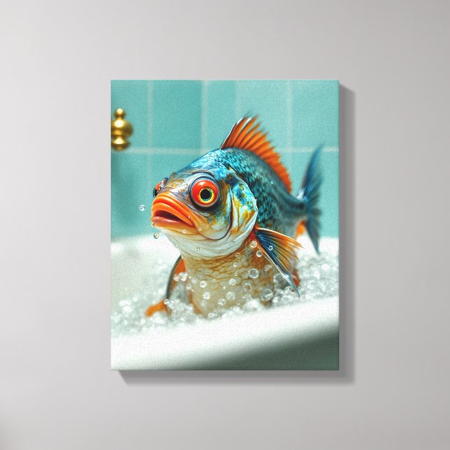 Impressão Em Tela Peixe engraçado no banho (Frente)