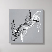 Impressão em Tela Peixe Koi Yin Yang Minimalista
