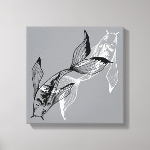Impressão em Tela Peixe Koi Yin Yang Minimalista