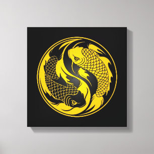 Impressão Em Tela Peixes amarelos e pretos de Yin Yang Koi