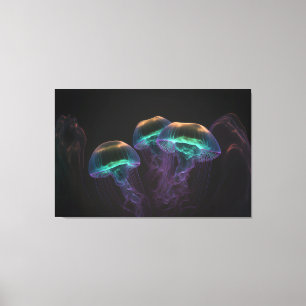 Impressão Em Tela Peixes de gelatina em águas escuras profundas