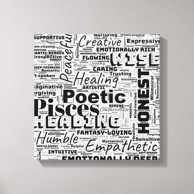 Impressão Em Tela Peixes Zodiac Word Cloud Inspiration (Frente)