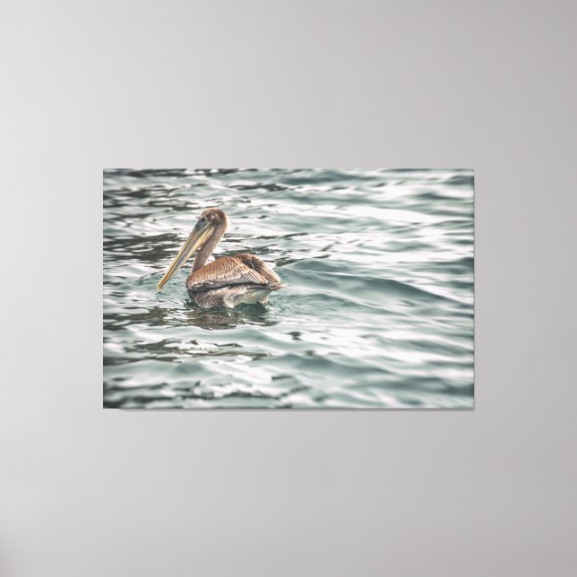 Impressão Em Tela Pelicano na Água (Frente)