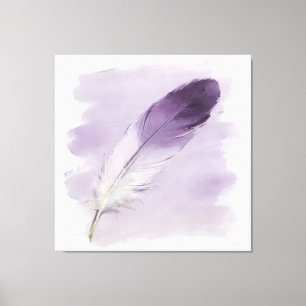 Impressão Em Tela ⁠Pena Boho Elegante Impasto 3D em Aquarela Roxa