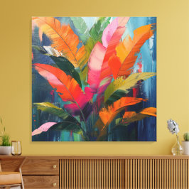 Impressão Em Tela Penas Tropicais – Abstração Botânica Vibrante