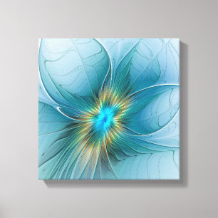 Impressão Em Tela Pequena Beleza Arte Fractal Flor Azul Moderno Dour