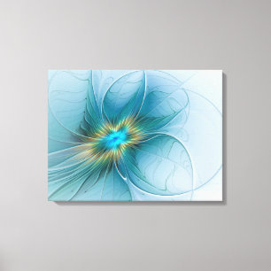 Impressão Em Tela Pequena Beleza Arte Fractal Flor Azul Moderno Dour