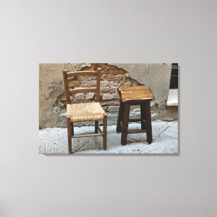 Impressão Em Tela Pequena cadeira e banqueta, Pienza, Itália