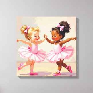 Impressão Em Tela Pequenas Bailarinas Dançando Ilustração Fofa