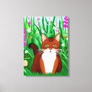 Impressão Em Tela Pequeno Gatinho Ginger Brown em um Campo de Flores