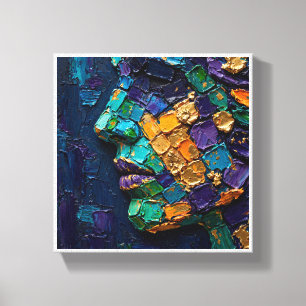 Impressão Em Tela Perfil de mosaico colorido com ouro e relevo