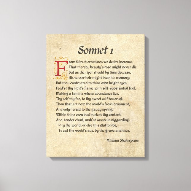 Impressão Em Tela Pergaminho do Sonnet 1 de Shakespeare (Frente)